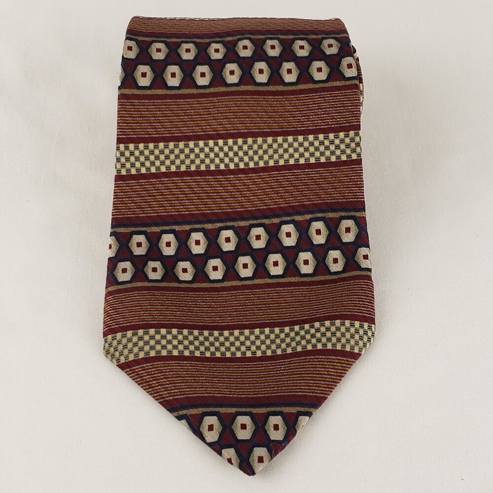 Perry Ellis Portfolio Burgundy and Blue Mens Silk Tie 3.75" x 56"